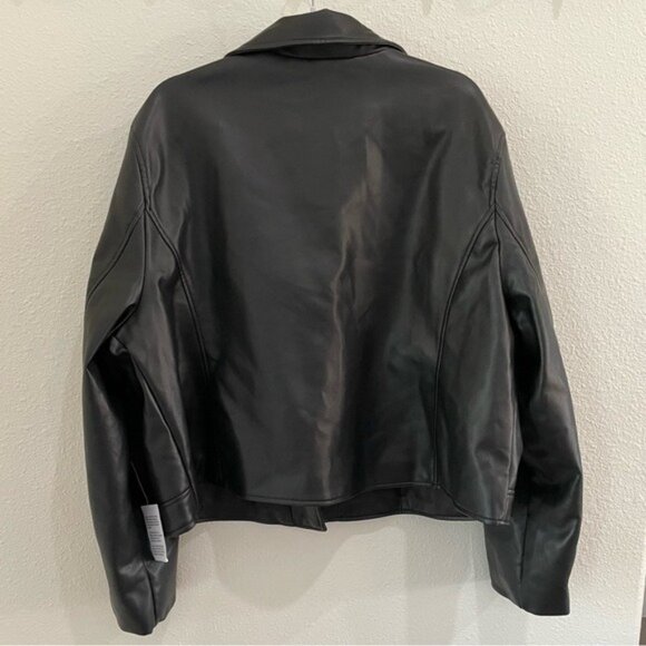 New ASOS Curve Faux Leather Biker Jacket Moto Chic Black Versatile - Picture 7 of 9